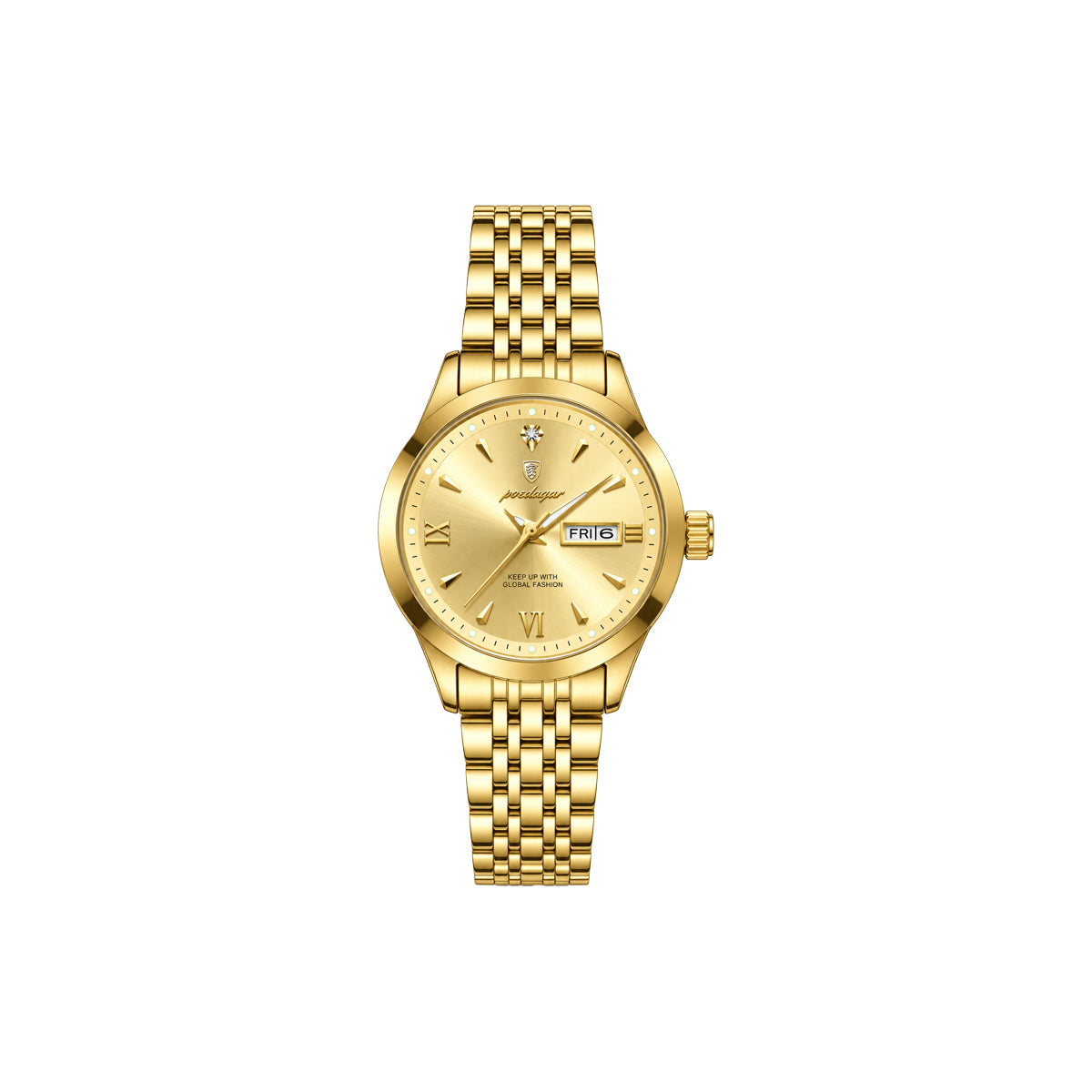 POEDAGAR 504 Women’s Quartz Watch Golden – Stainless Steel Band & Complete Calendar Design