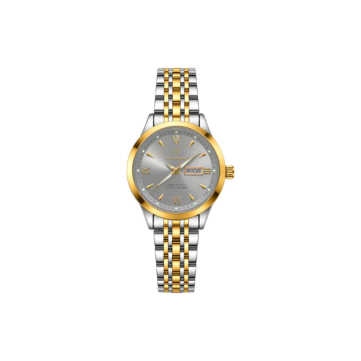 POEDAGAR 504 Women’s Quartz Watch Gold Gray – Stainless Steel Band & Complete Calendar Design (Copy) (Copy) (Copy)