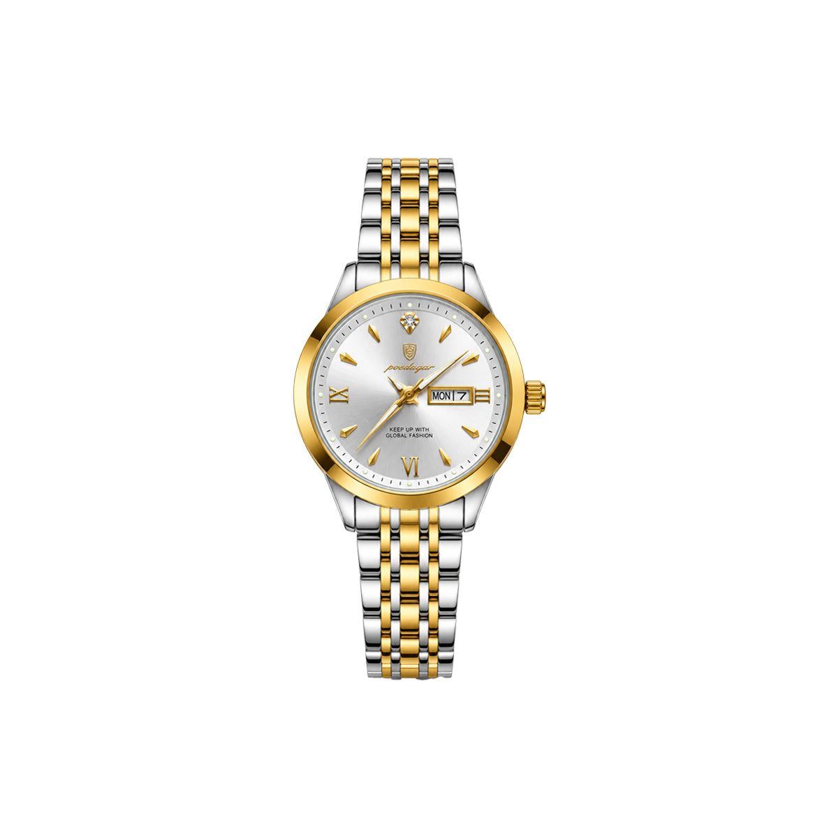 POEDAGAR 504 Women’s Quartz Watch Gold White – Stainless Steel Band & Complete Calendar Design (Copy) (Copy)