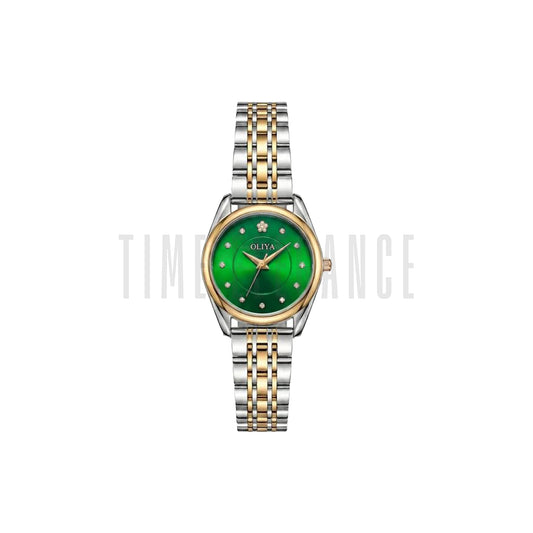 OLIYA 8518 Women’s Luxury Round Quartz Watch Green Dial – Stainless Steel Water Resistant Wristwatch