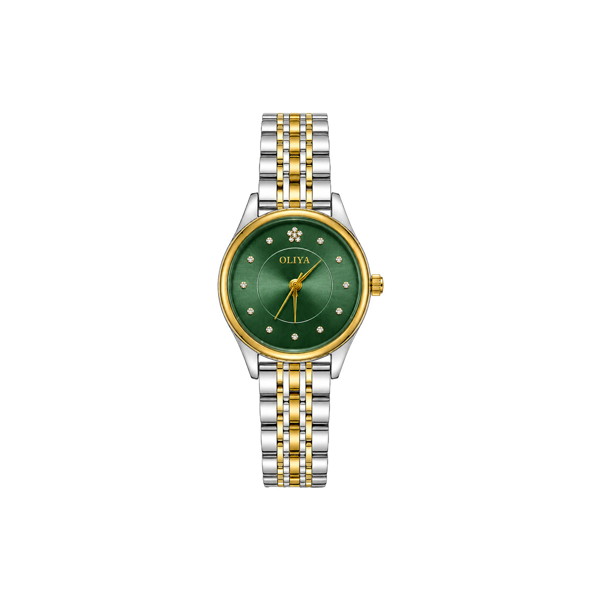 OLIYA 6658 Women’s Green Crystal Dial Watch – Gold Silver Bracelet