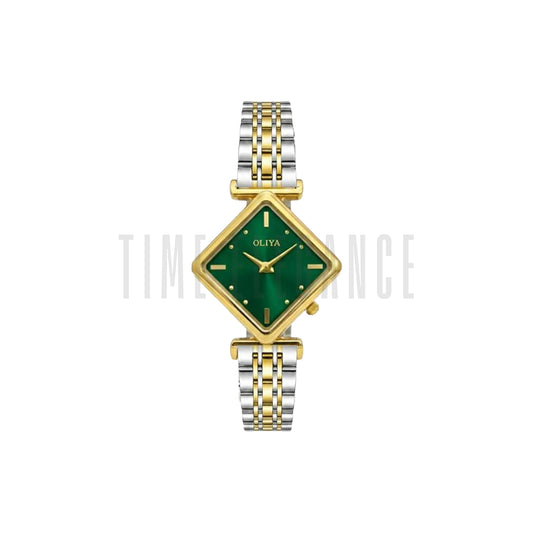 OLIYA 6819 Women’s Diamond-Shaped Two Tone Green Dial Quartz Watch – Simple Casual Fashion Wristwatch