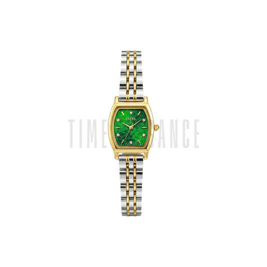 OLIYA 2001 Women’s Luxury Tonneau Quartz Watch Green Dial – Stainless Steel Water Resistant Wristwatch