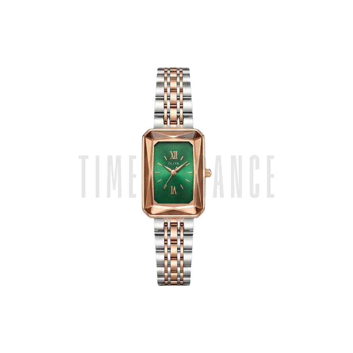 OLIYA 6881 Women’s Rectangle Quartz Watch Green Dial– Stainless Steel Vintage Ladies Wristwatch