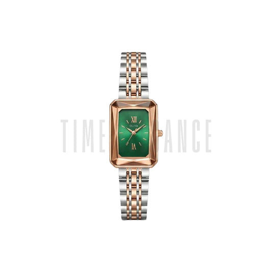 OLIYA 6881 Women’s Rectangle Quartz Watch Green Dial– Stainless Steel Vintage Ladies Wristwatch