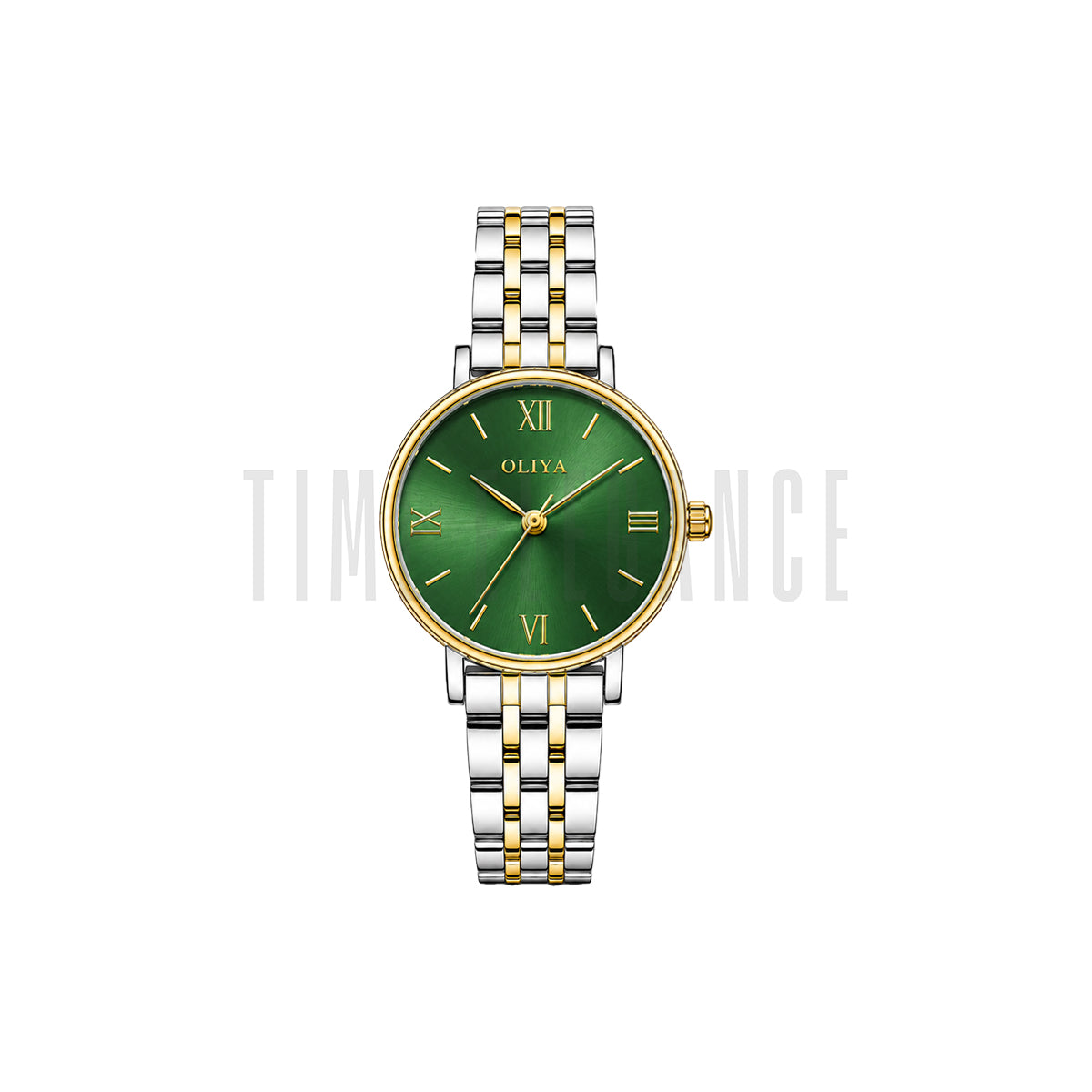 OLIYA 5209 Women’s Green Round Dial Watch – Gold Silver Bracelet