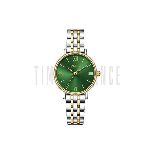 OLIYA 5209 Women’s Green Round Dial Watch – Gold Silver Bracelet