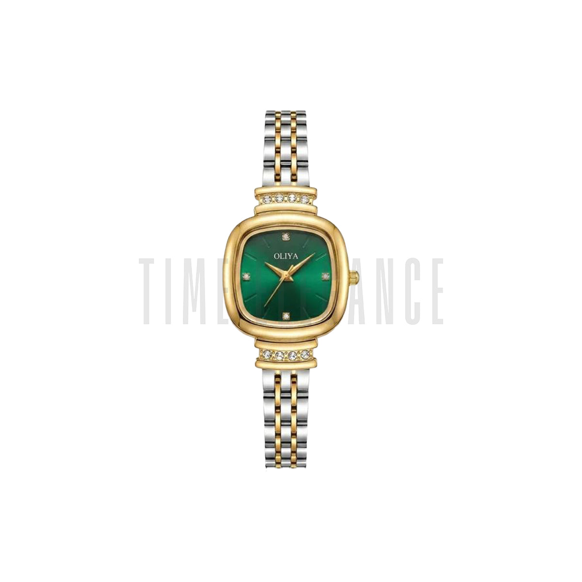 OLIYA 6815 Women’s Square Steel Quartz Watch Green Dial– Waterproof Business Casual Wristwatch