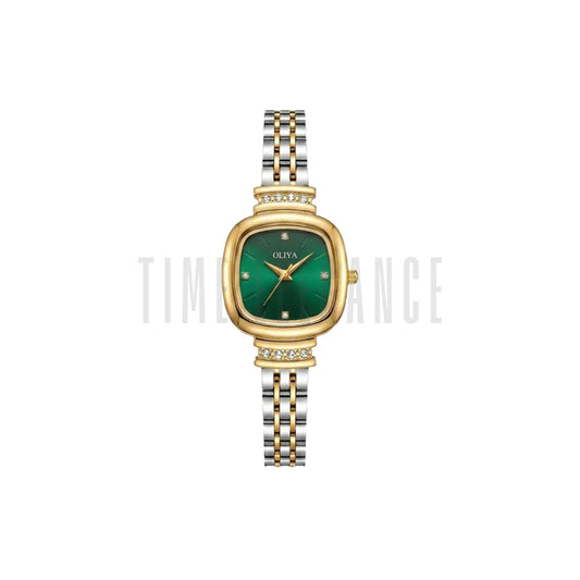 OLIYA 6815 Women’s Square Steel Quartz Watch Green Dial– Waterproof Business Casual Wristwatch