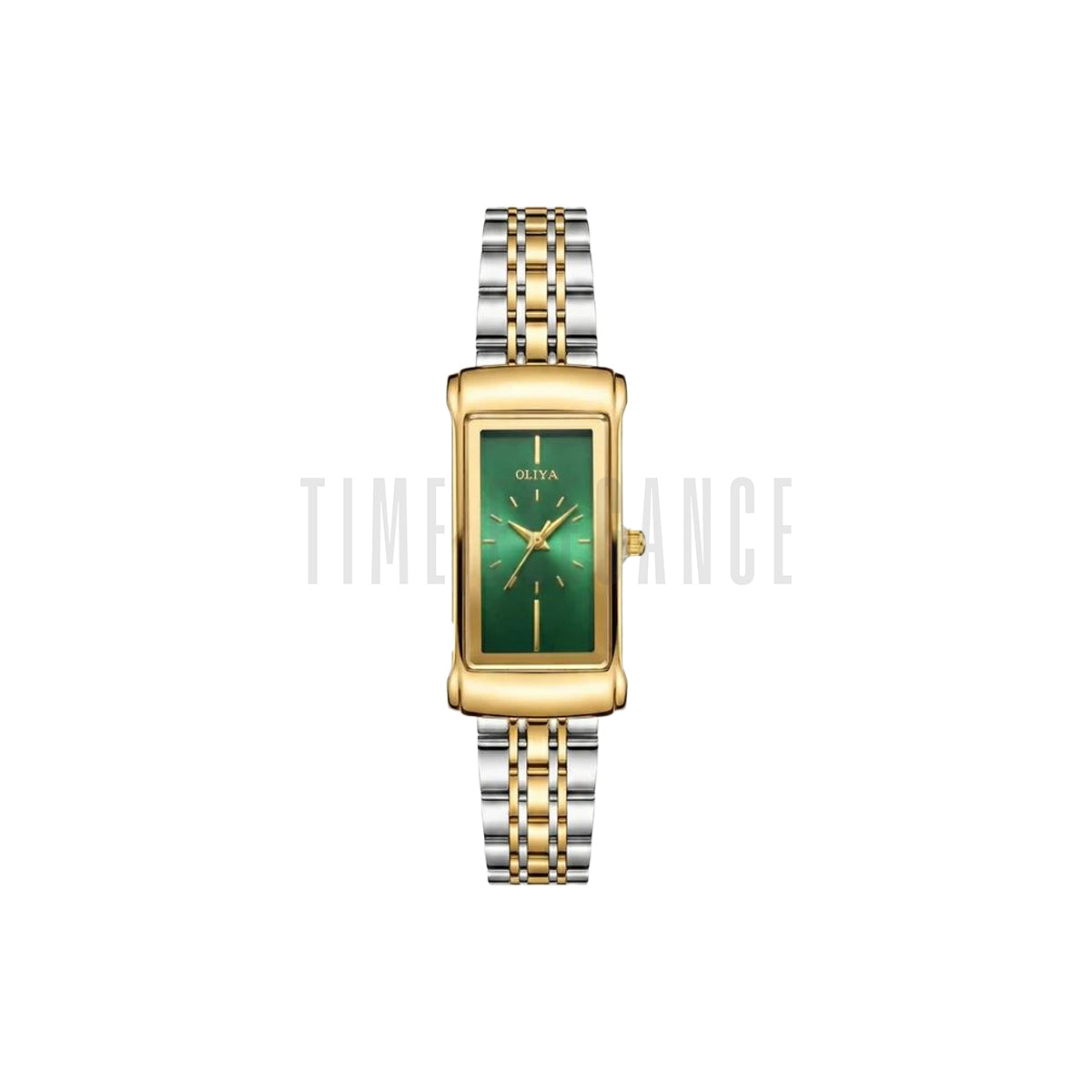 OLIYA 55182 Women’s Square Luxury Quartz Watch Green Dial – Stainless Steel Retro Dress Wristwatch