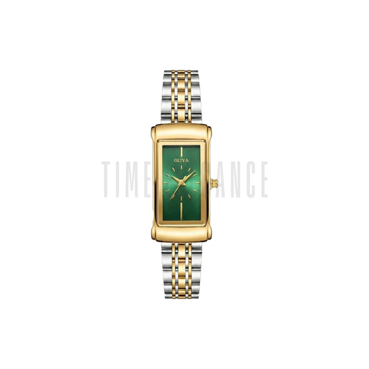 OLIYA 55182 Women’s Square Luxury Quartz Watch Green Dial – Stainless Steel Retro Dress Wristwatch