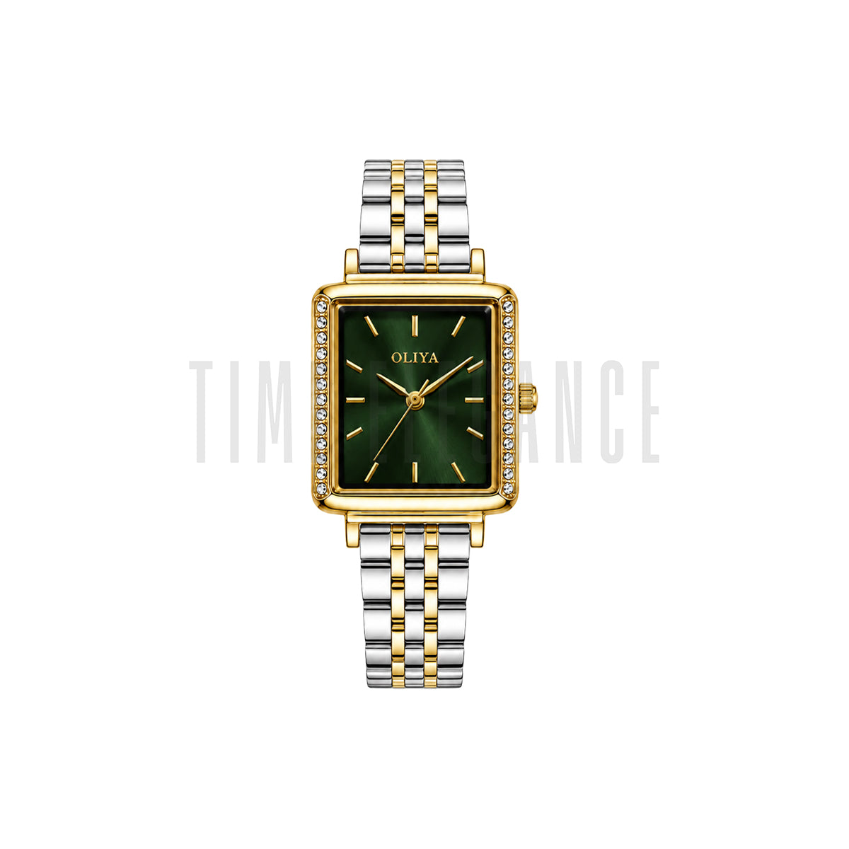 OLIYA 880 Women’s Green Square Dial Watch – Gold Silver Bracelet