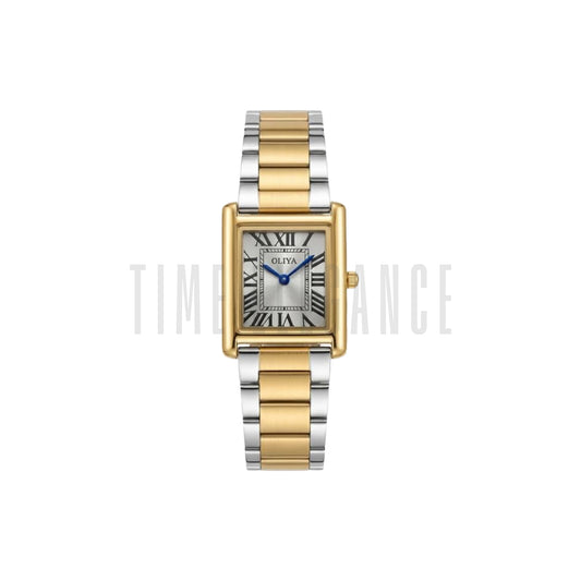 OLIYA 6862 Women’s Luxury Quartz Watch Grey Dial – Elegant Two-Tone Rectangular Stainless Steel Wristwatch