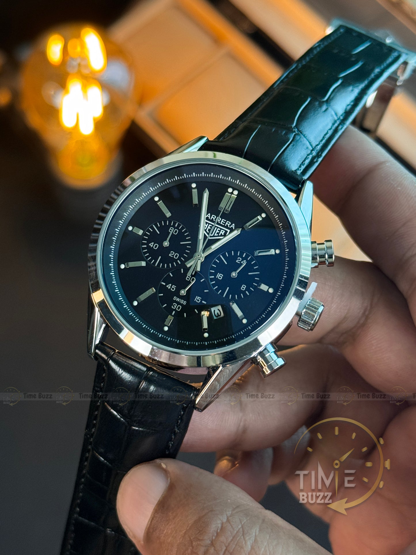 TAG Heuer Carrera Chronograph Men’s Watch – Black Dial & Black Leather Strap