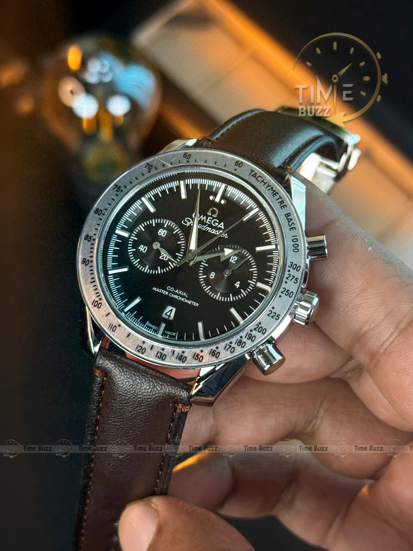 Omega Speedmaster Chronograph Men’s Watch – Black Dial & Brown Leather Strap  Meta Title