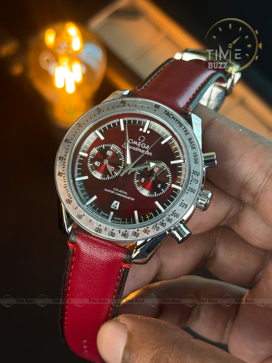 Omega Speedmaster Chronograph Men’s Watch – Red Dial & Red Leather Strap