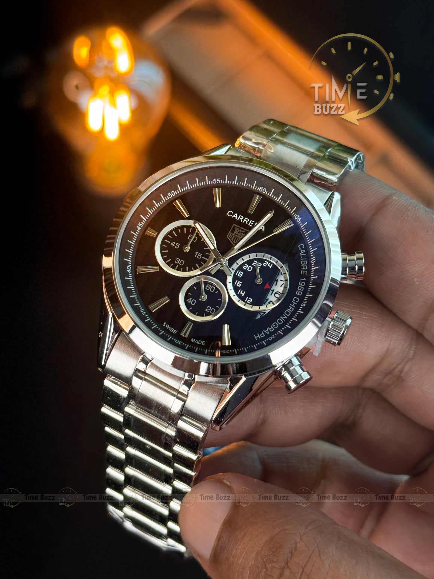 TAG Heuer Carrera Calibre 1887 Chronograph Men’s Watch – Black Dial & Stainless Steel Chain Strap