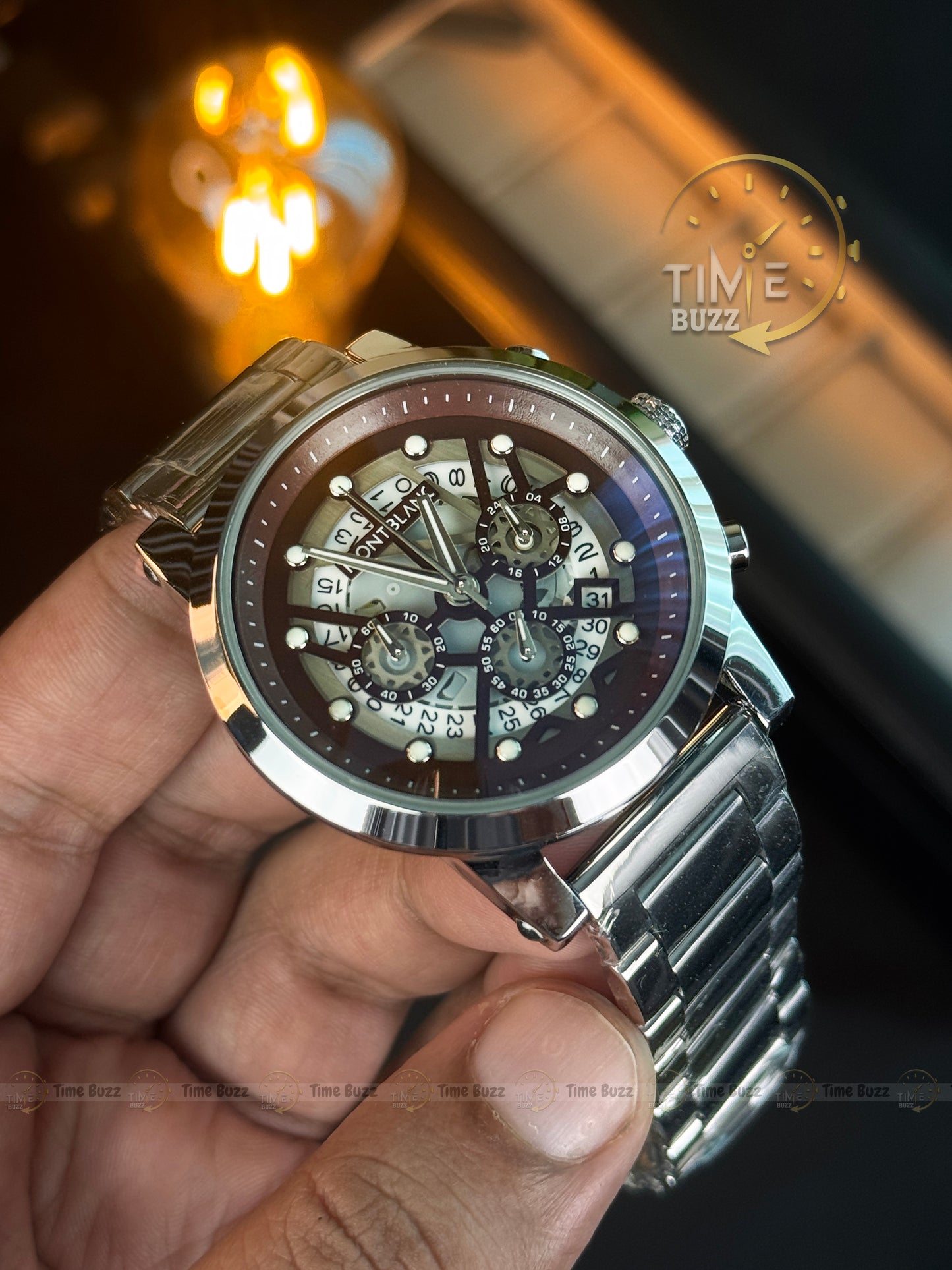 Montblanc Chronograph Men’s Watch – Skeleton Dial & Stainless Steel Chain Strap