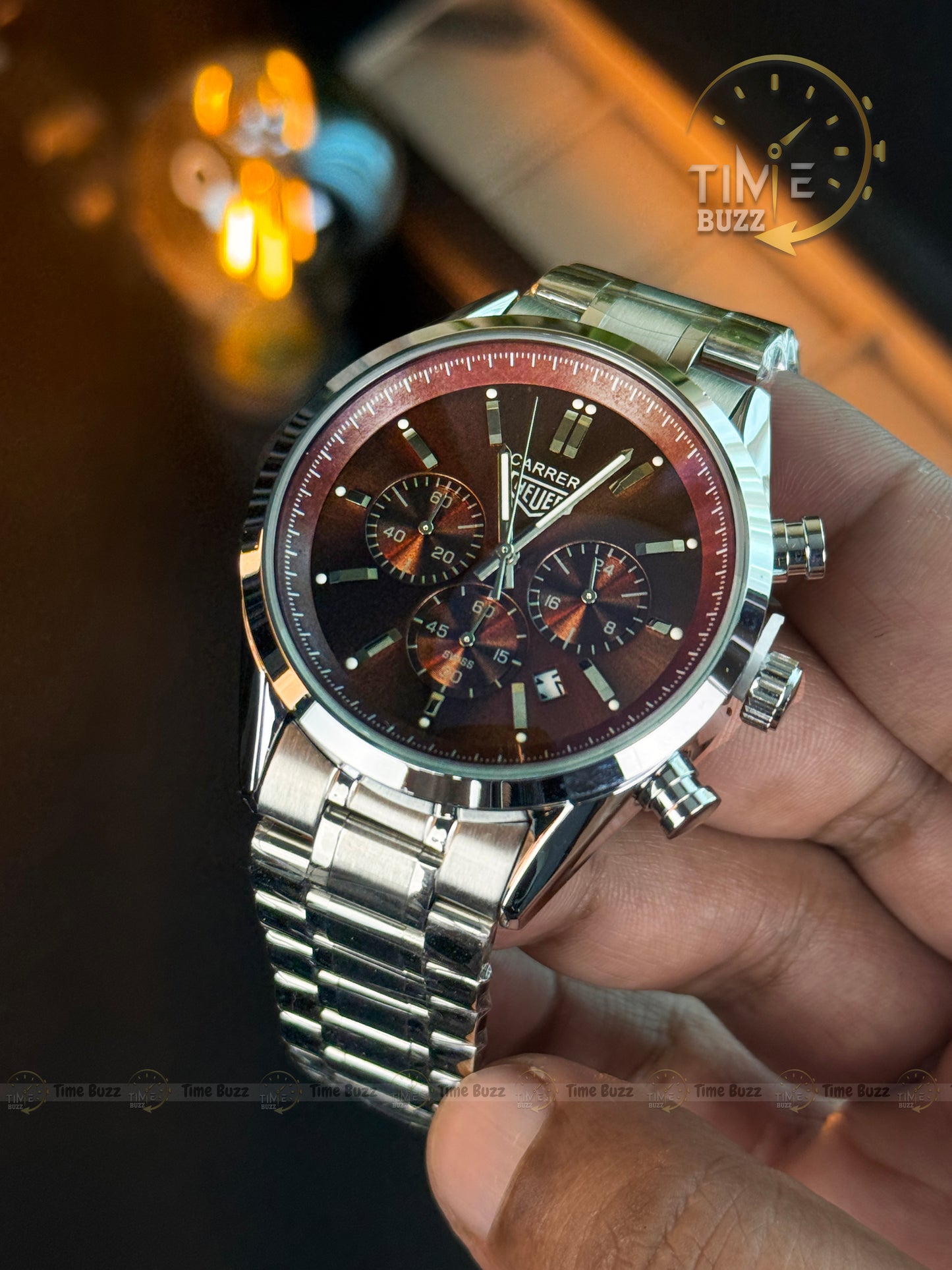 TAG Heuer Carrera Chronograph Men’s Watch – Brown Dial & Stainless Steel Chain Strap