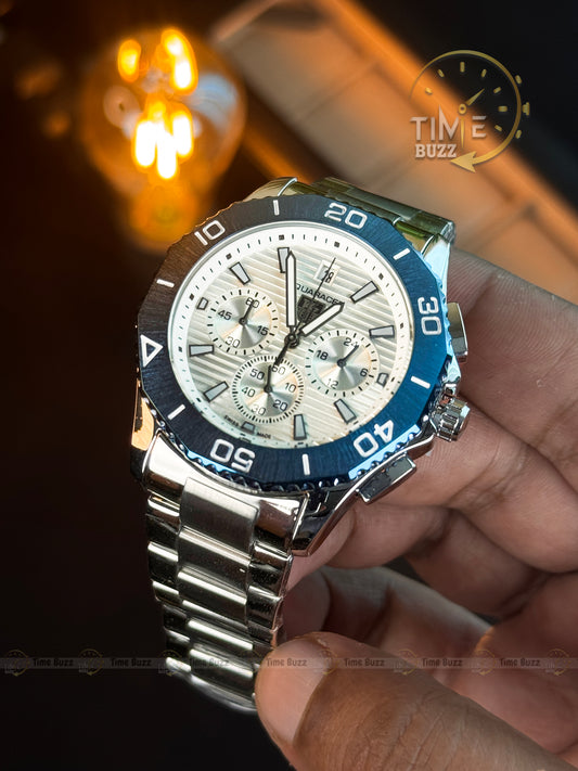 TAG Heuer Aquaracer Chronograph Men’s Watch – White Dial & Blue Bezel