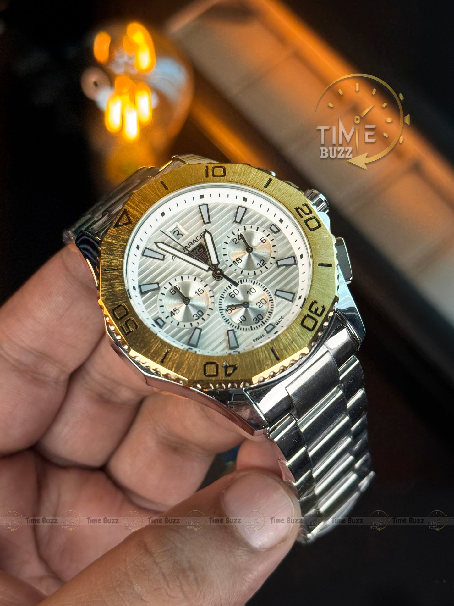 TAG Heuer Aquaracer Chronograph Men’s Watch – White Dial & Gold Bezel