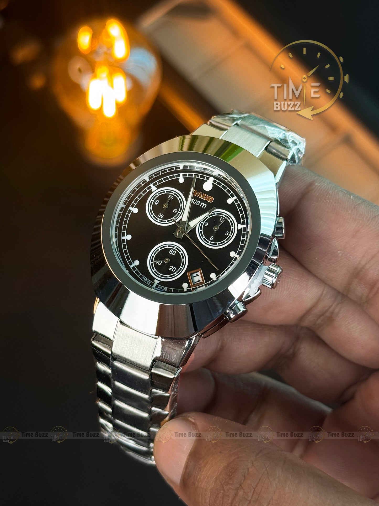 Rado Chronograph Men’s Watch – Black Dial & Stainless Steel Chain Strap