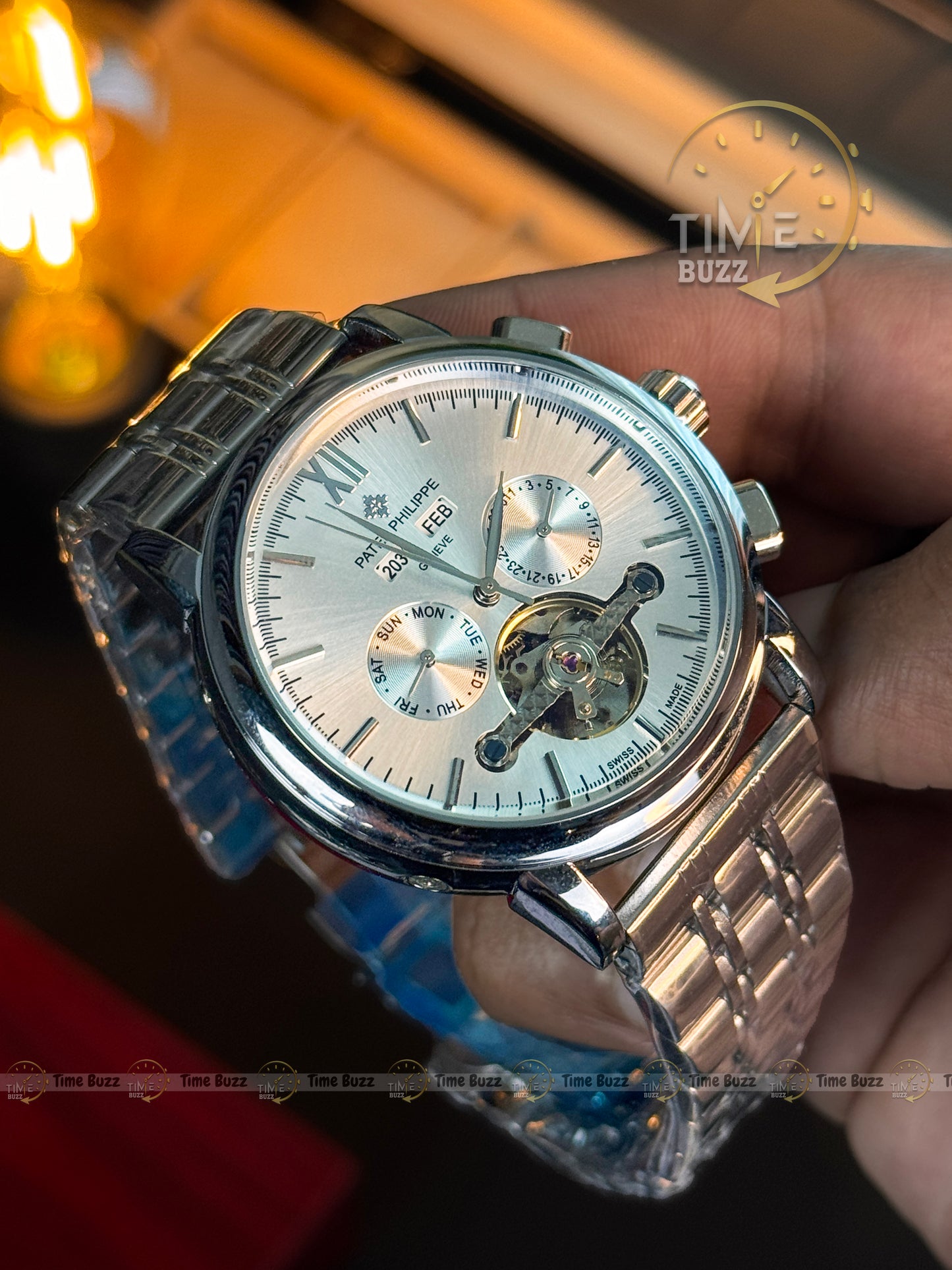 Patek Philippe Tourbillon Calendar Men’s Watch – White Dial & Stainless Steel Chain Strap