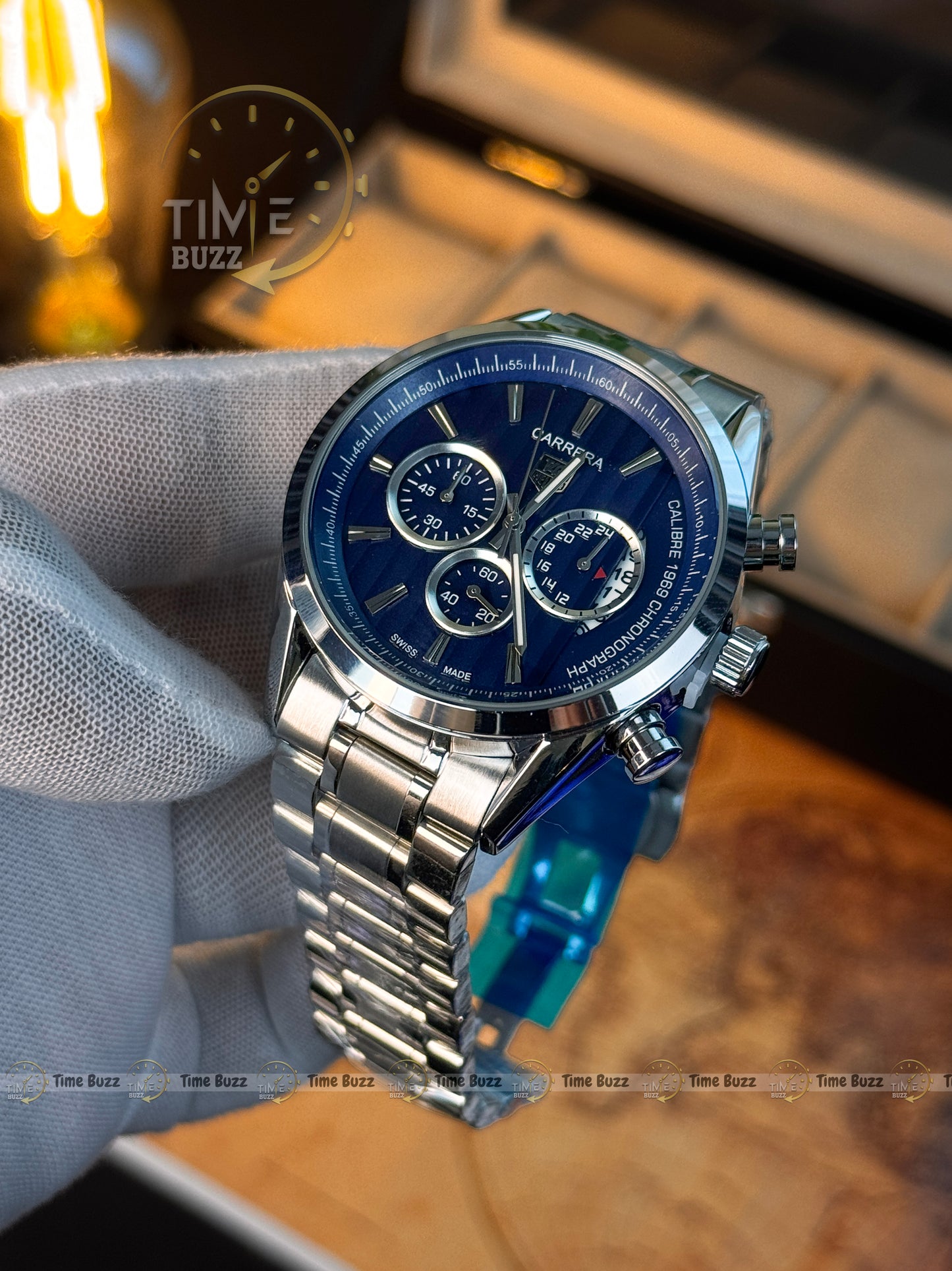 TAG Heuer Carrera Calibre 1887 Chronograph Men’s Watch – Blue Dial & Stainless Steel Chain Strap