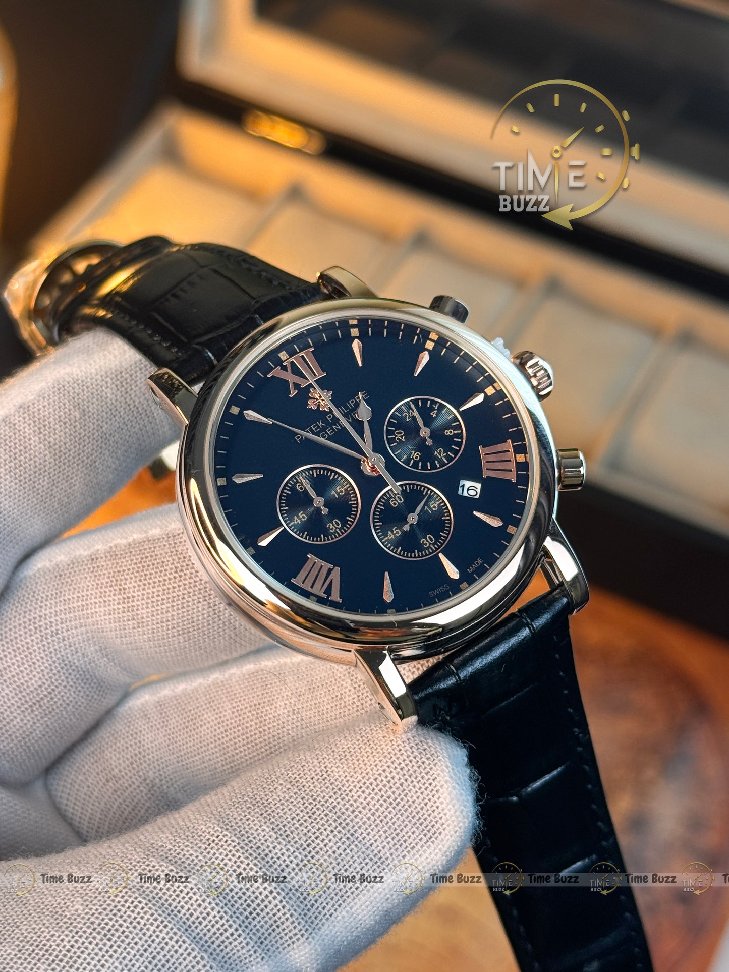 Patek Philippe Midnight Black RoseGold Chronograph Men’s Watch with Black Leather Strap