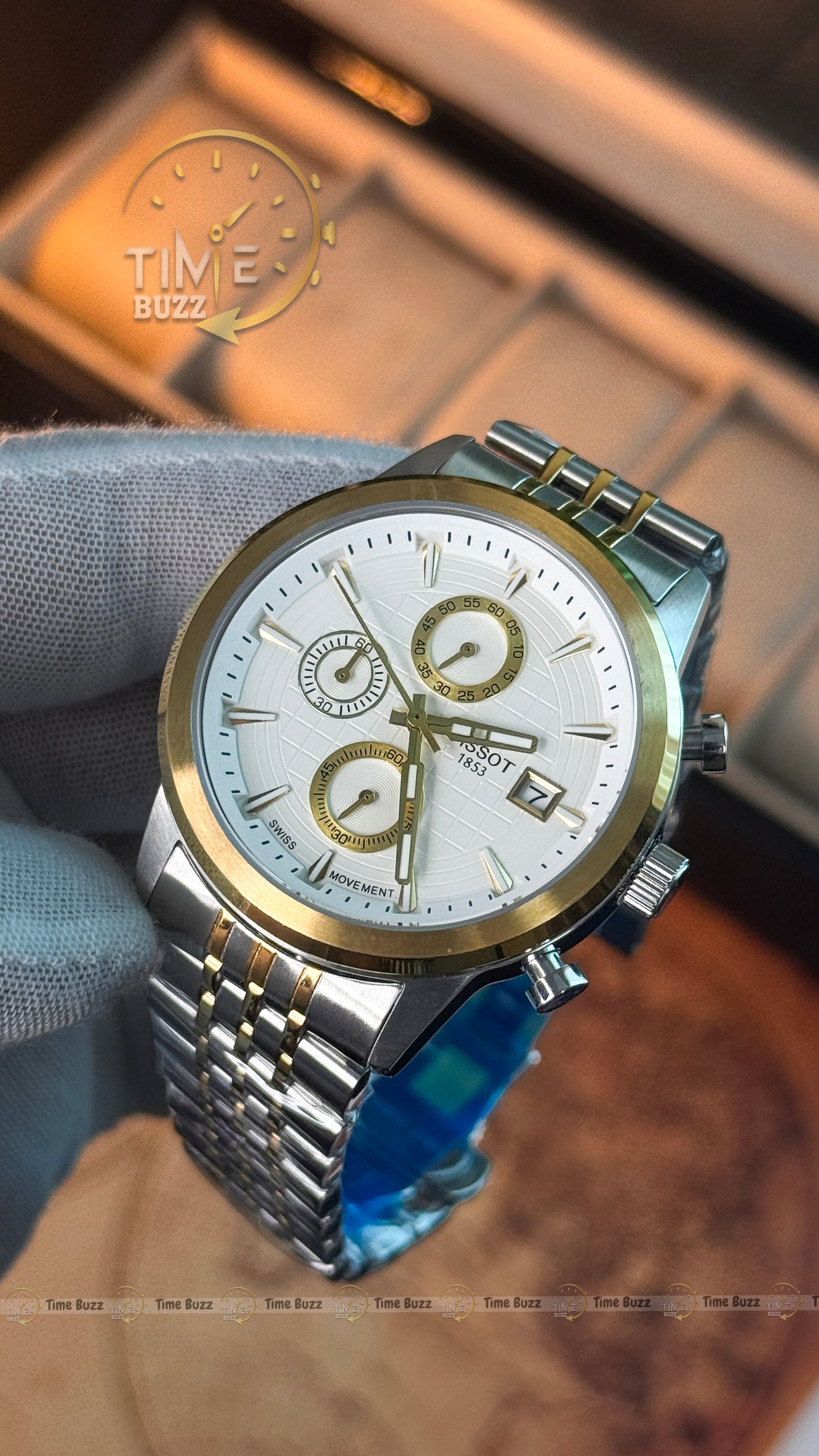 Tissot Men’s Two-Tone Chronograph Watch – White Dial & Stainless Steel Bracelet