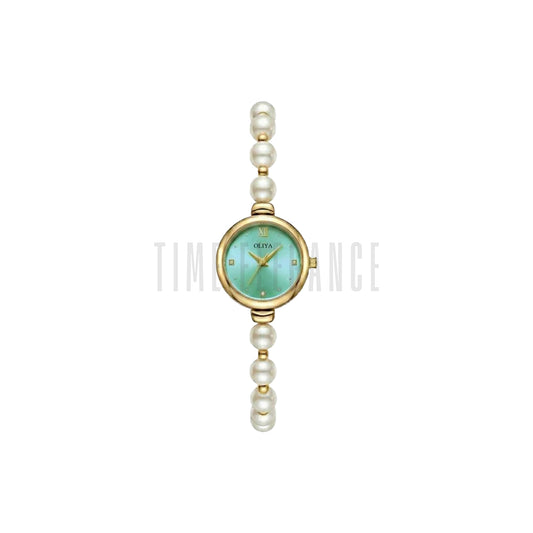 OLIYA 993 Women’s Pearl Bracelet Watch – Elegant Mint Green Dial Quartz Wristwatch