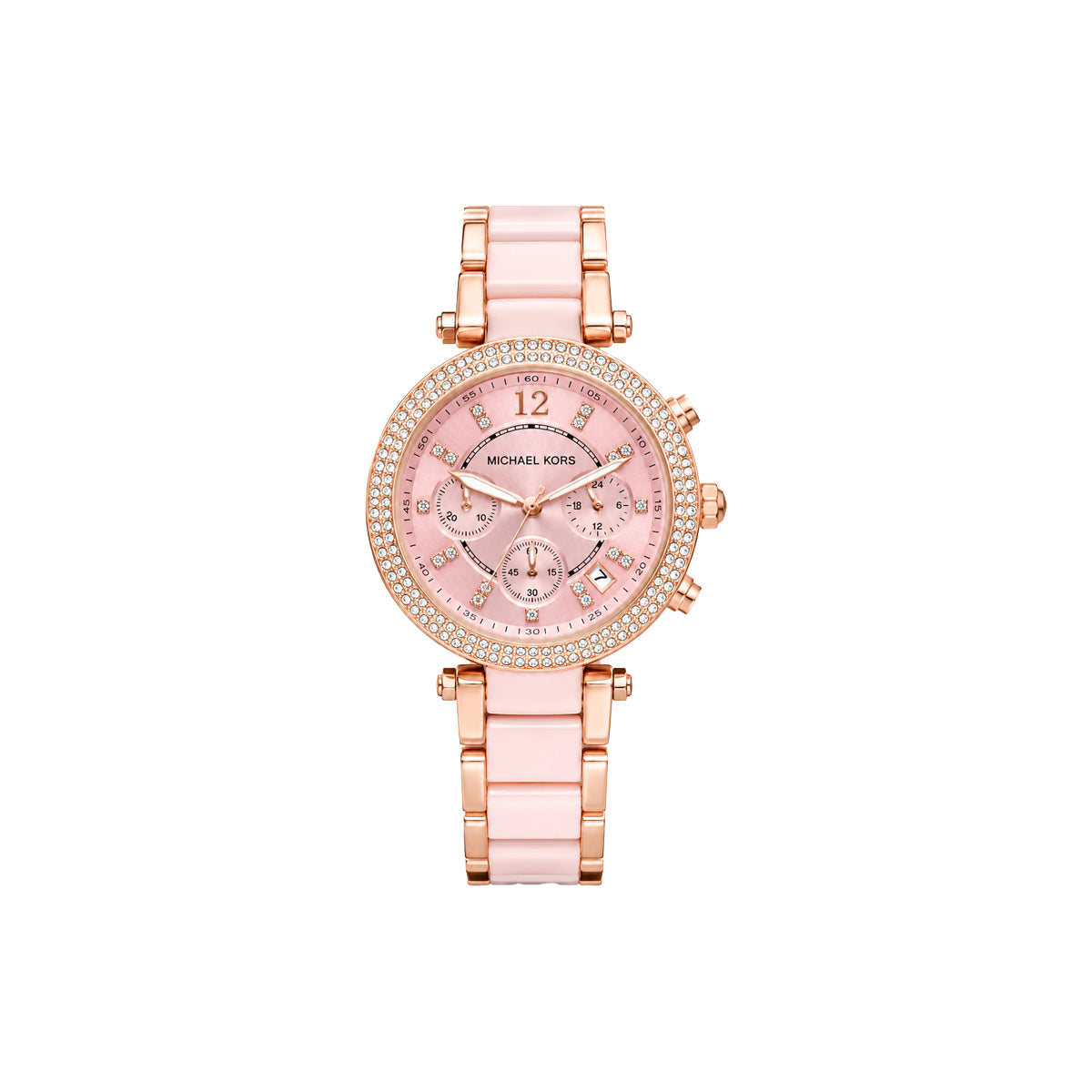 Michael Kors 3727 Women’s Light Pink Chronograph Watch – Rose Gold Crystal Bezel