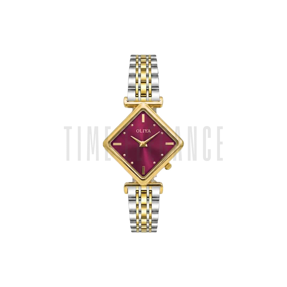 OLIYA 6819 Women’s Diamond-Shaped Maroon Dial Quartz Watch – Simple Casual Fashion Wristwatch