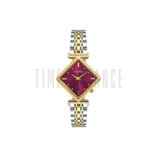 OLIYA 6819 Women’s Diamond-Shaped Maroon Dial Quartz Watch – Simple Casual Fashion Wristwatch