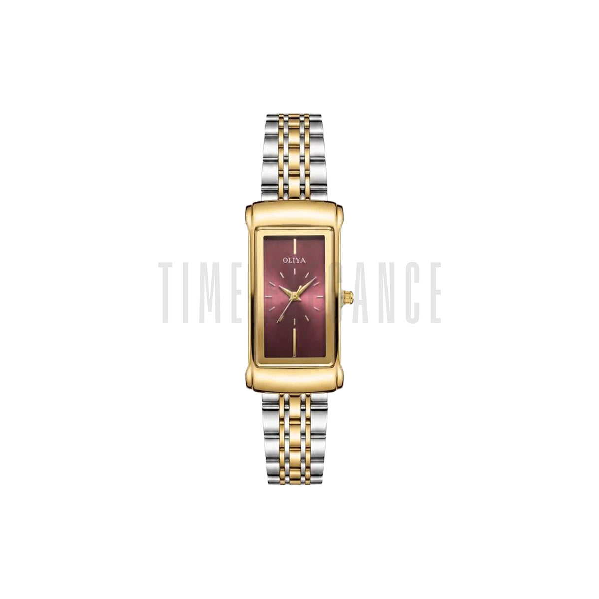 OLIYA 55182 Women’s Square Luxury Quartz Watch Maroon Dial – Stainless Steel Retro Dress Wristwatch