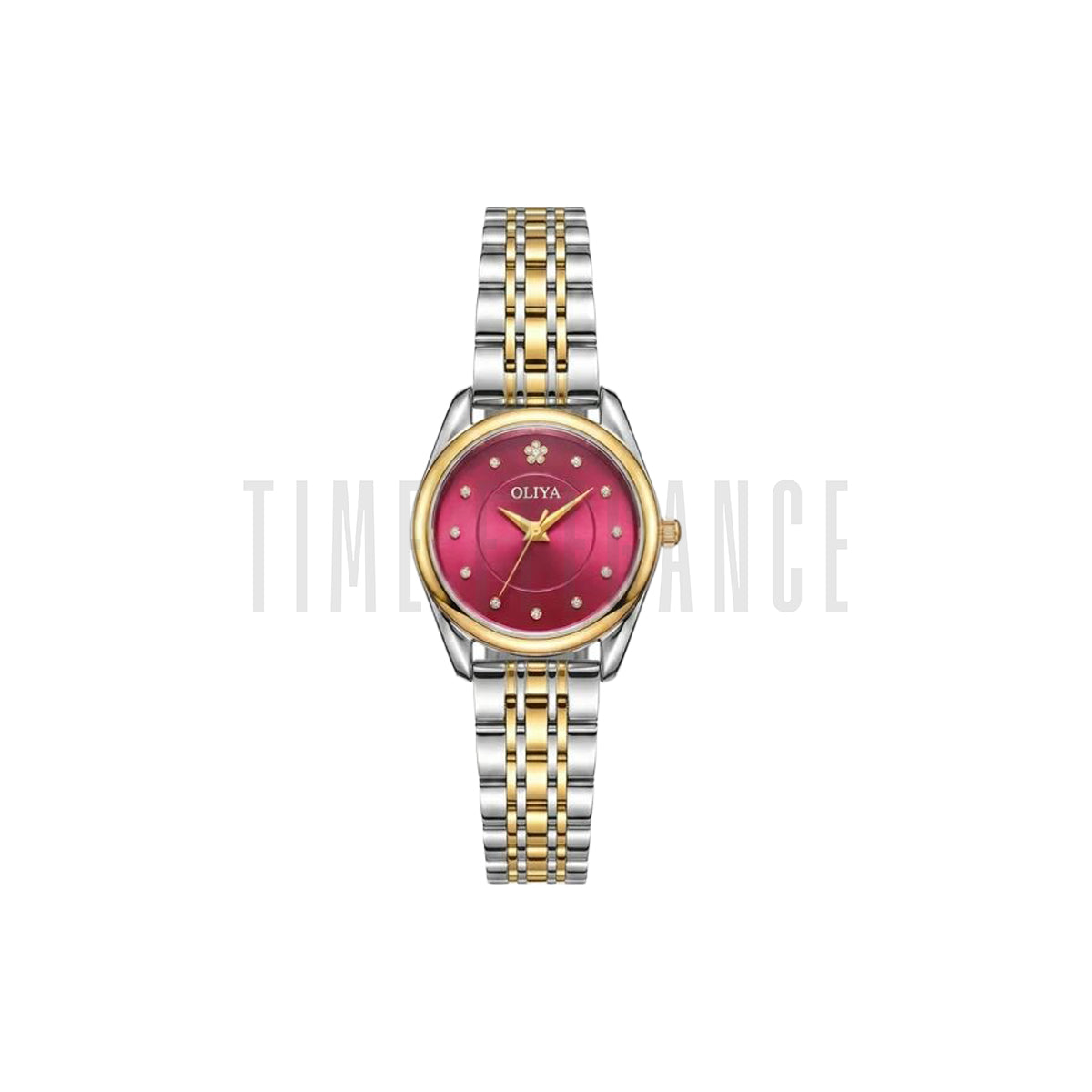 OLIYA 8518 Women’s Luxury Round Quartz Watch Red Dial – Stainless Steel Water Resistant Wristwatch