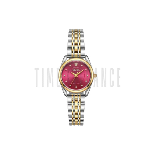 OLIYA 8518 Women’s Luxury Round Quartz Watch Red Dial – Stainless Steel Water Resistant Wristwatch