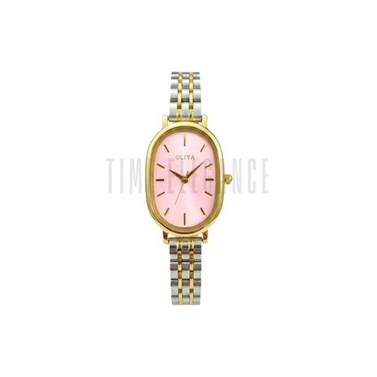 OLIYA 2015 Women’s Oval Quartz Watch Pink Dial – Classic Stainless Steel Fashion Wristwatch