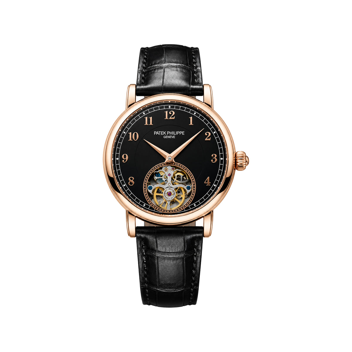 Patek Philippe Classic Rose Gold Open-Heart Automatic Men’s Watch – Black Leather Strap