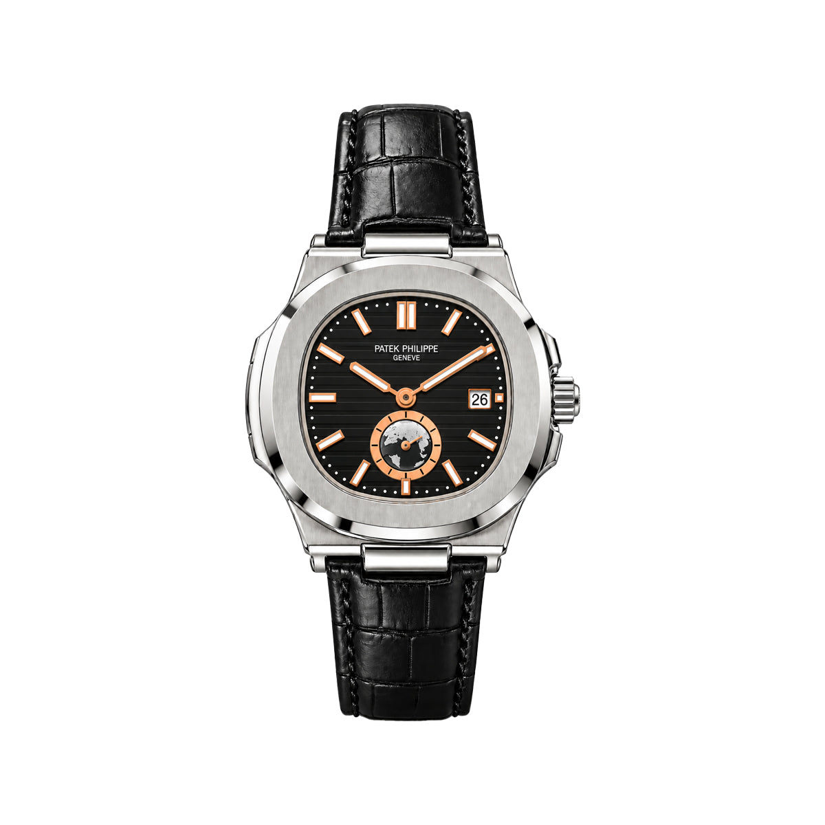 Patek  Philippe Men’s Luxury Nautilus-Style Watch – Black Dial & Black Leather Strap