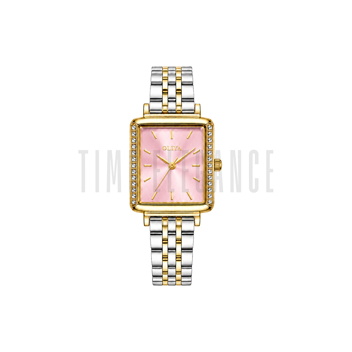 OLIYA 880 Women’s Light Pink Square Dial Watch – Gold Silver Bracelet