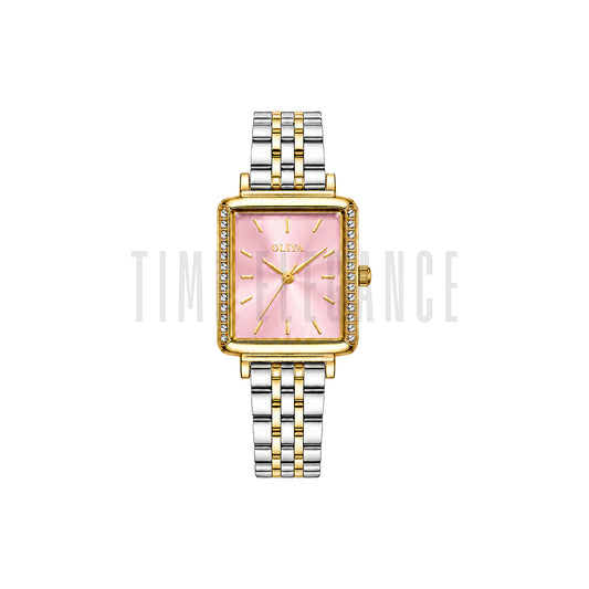 OLIYA 880 Women’s Light Pink Square Dial Watch – Gold Silver Bracelet