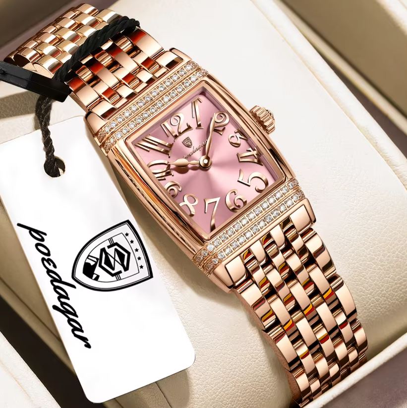 Poedagar 799 Women's Luxury Watch | Square Rose Pink Design