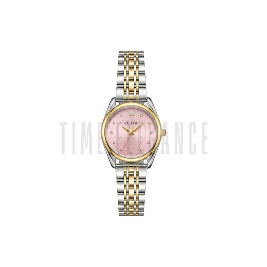 OLIYA 8518 Women’s Luxury Round Quartz Watch Pink Dial – Stainless Steel Water Resistant Wristwatch