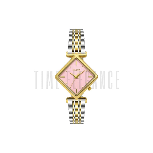 OLIYA 6819 Women’s Diamond-Shaped Pink Dial Quartz Watch – Simple Casual Fashion Wristwatch