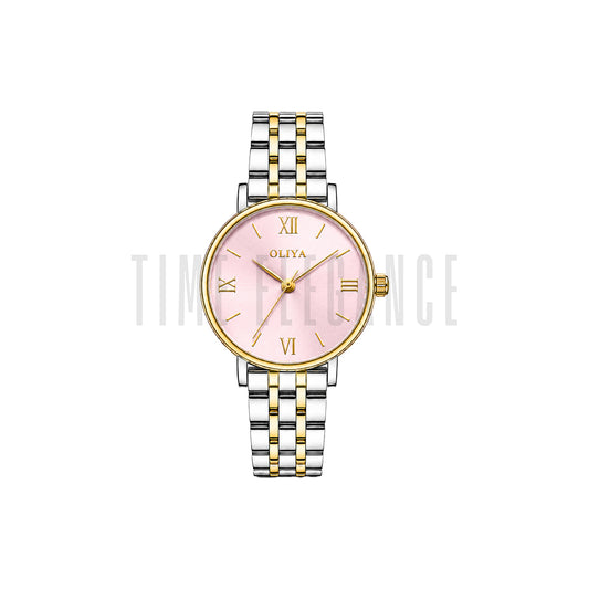 OLIYA 5209 Women’s Light Pink Round Dial Watch – Gold Silver Bracelet
