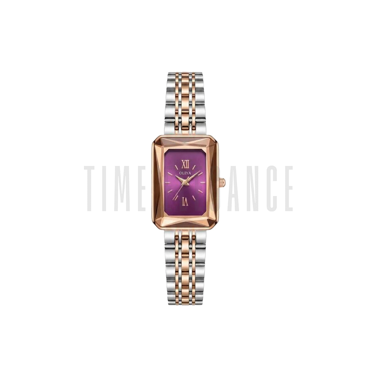 OLIYA 6881 Women’s Rectangle Quartz Watch Purple Dial– Stainless Steel Vintage Ladies Wristwatch