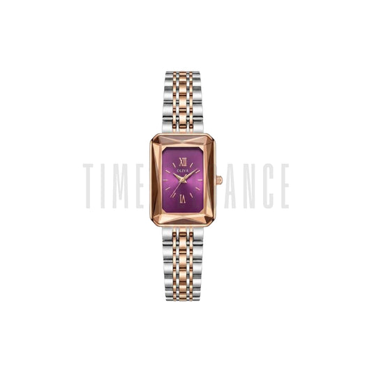 OLIYA 6881 Women’s Rectangle Quartz Watch Purple Dial– Stainless Steel Vintage Ladies Wristwatch