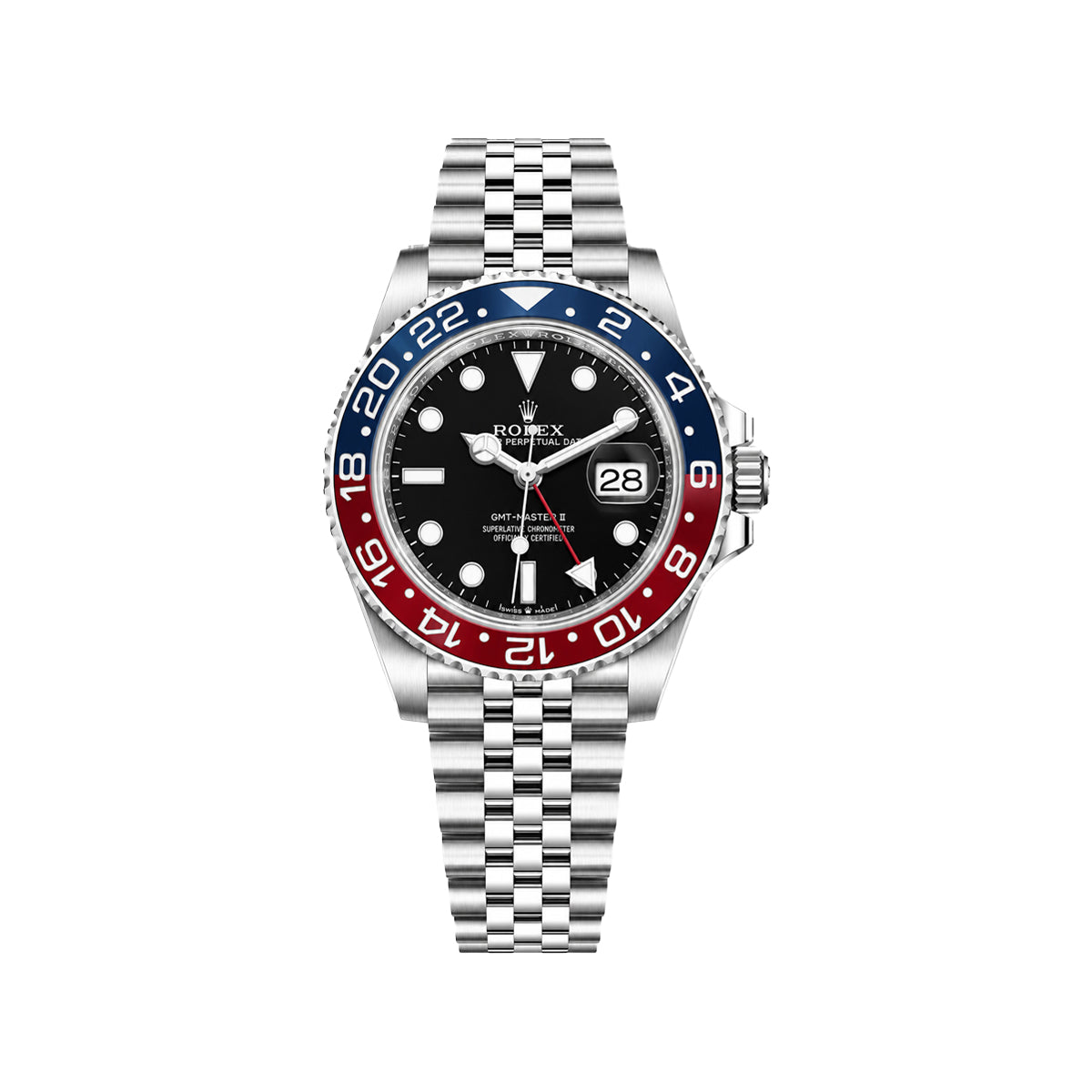 Rolex Pepsi Bezel GMT Men's Watch – Black Dial & Silver Jubilee-Style Bracelet