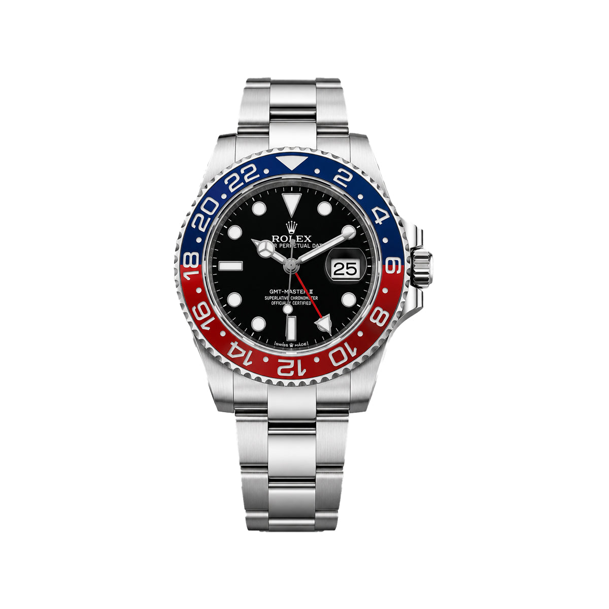Rolex Pepsi GMT Men's Watch – Black Dial, Red Blue Bezel & Steel Bracelet